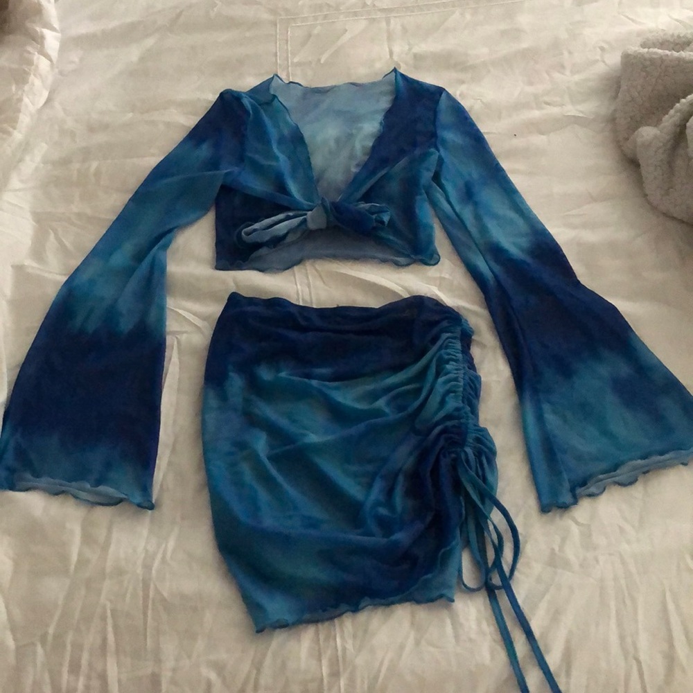 Blue and sheer two piece set